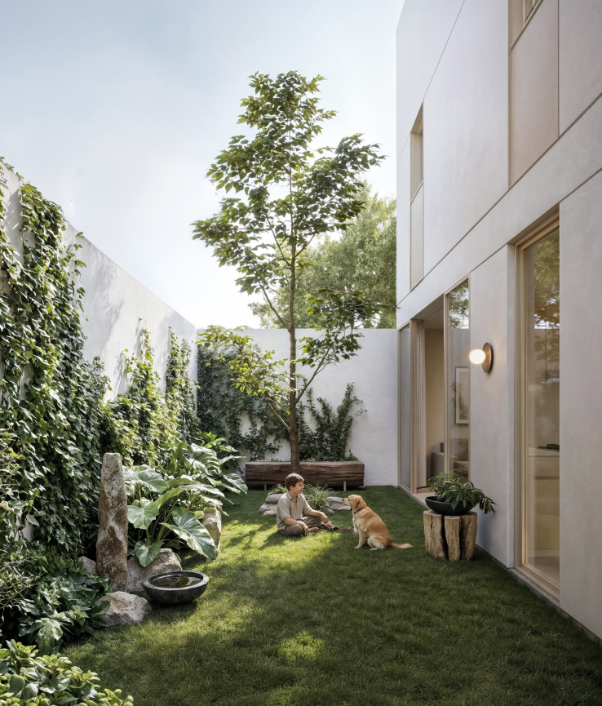 Render del jardín privado de 20 m² de una casa de Las Encinas, casas en San Mateo Atenco, Edo. Méx.